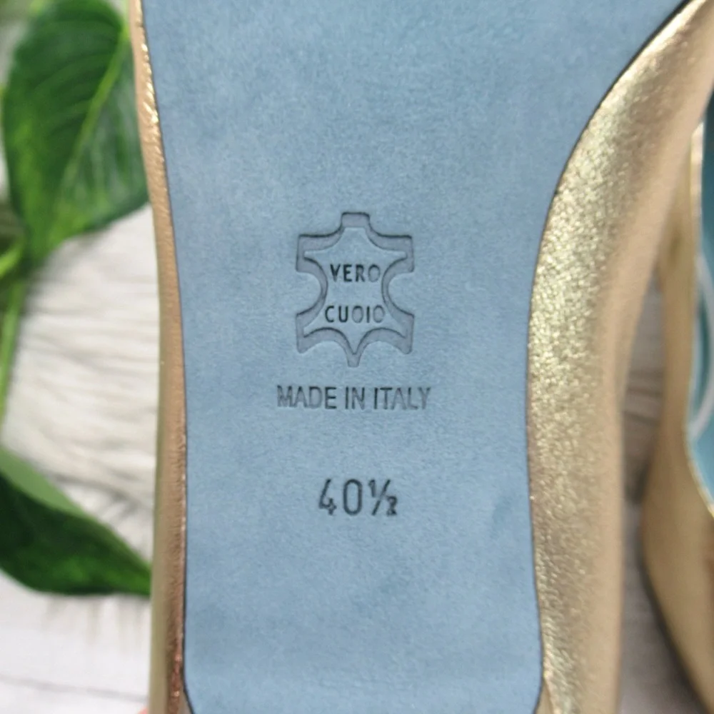THIERRY RABOTIN Gold Napa Pointed Toe Kitten Heel Pumps Women's 40.5 US Size 10